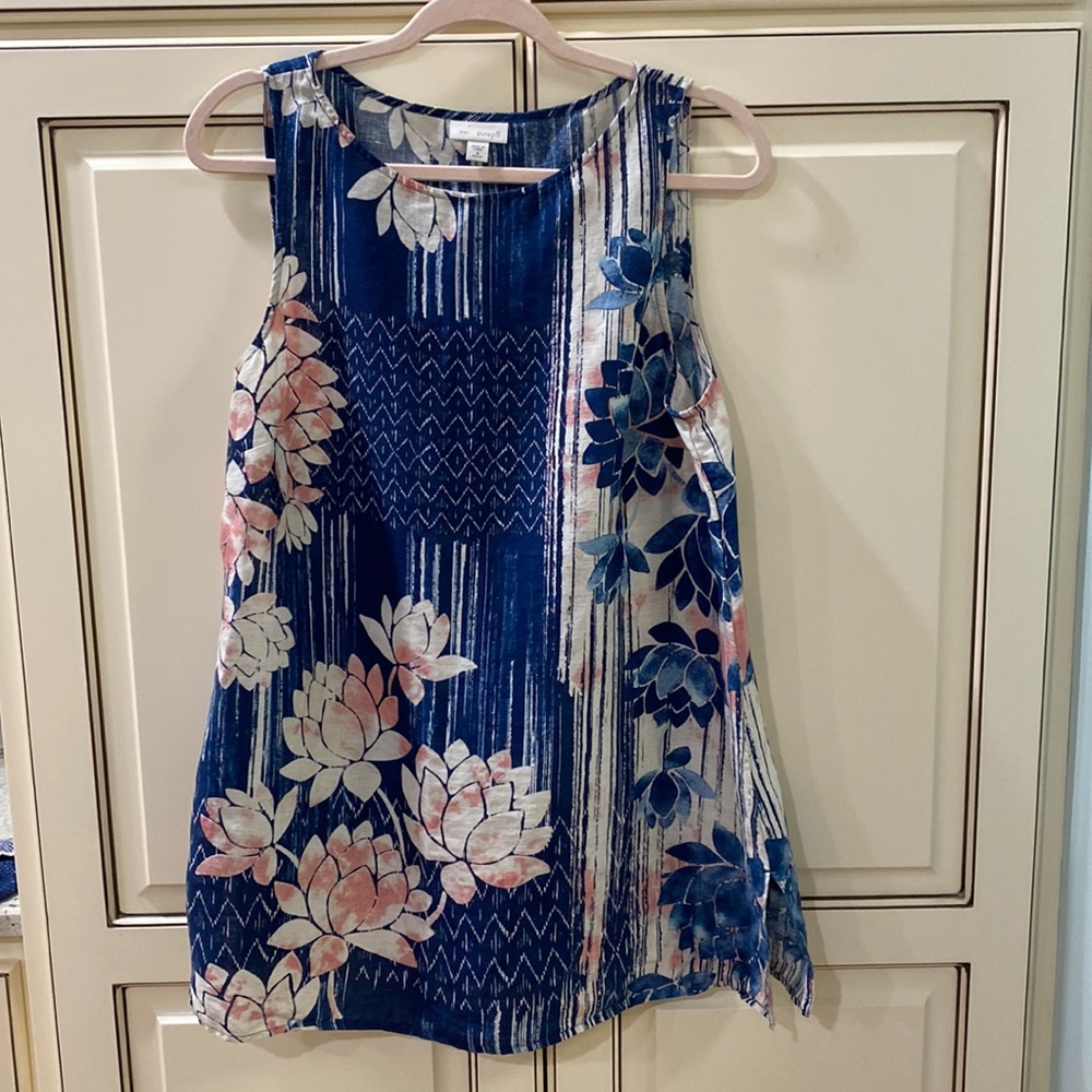 Pure J. Jill 100% Linen Lotus Floral Pattern Lagenlook Size Medium Petite